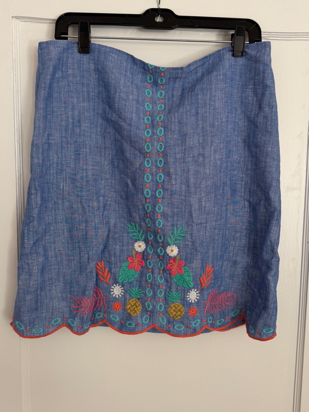 Talbots Blue Embroidered Mini Skirt with Multicolor Floral Motif